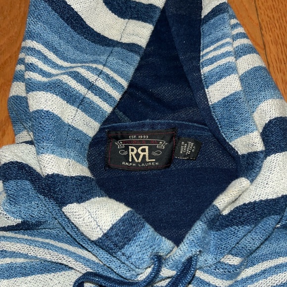 Vintage Ralph Lauren RRL Indigo Striped Thick Terry Pocket Hoodie - Picture 2 of 2